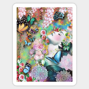 Goddess in flower with butterflies Sticker